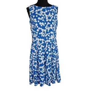 AGB Fit & Flare Blue White Random Dots Circle with Dress Pockets Party Size 10